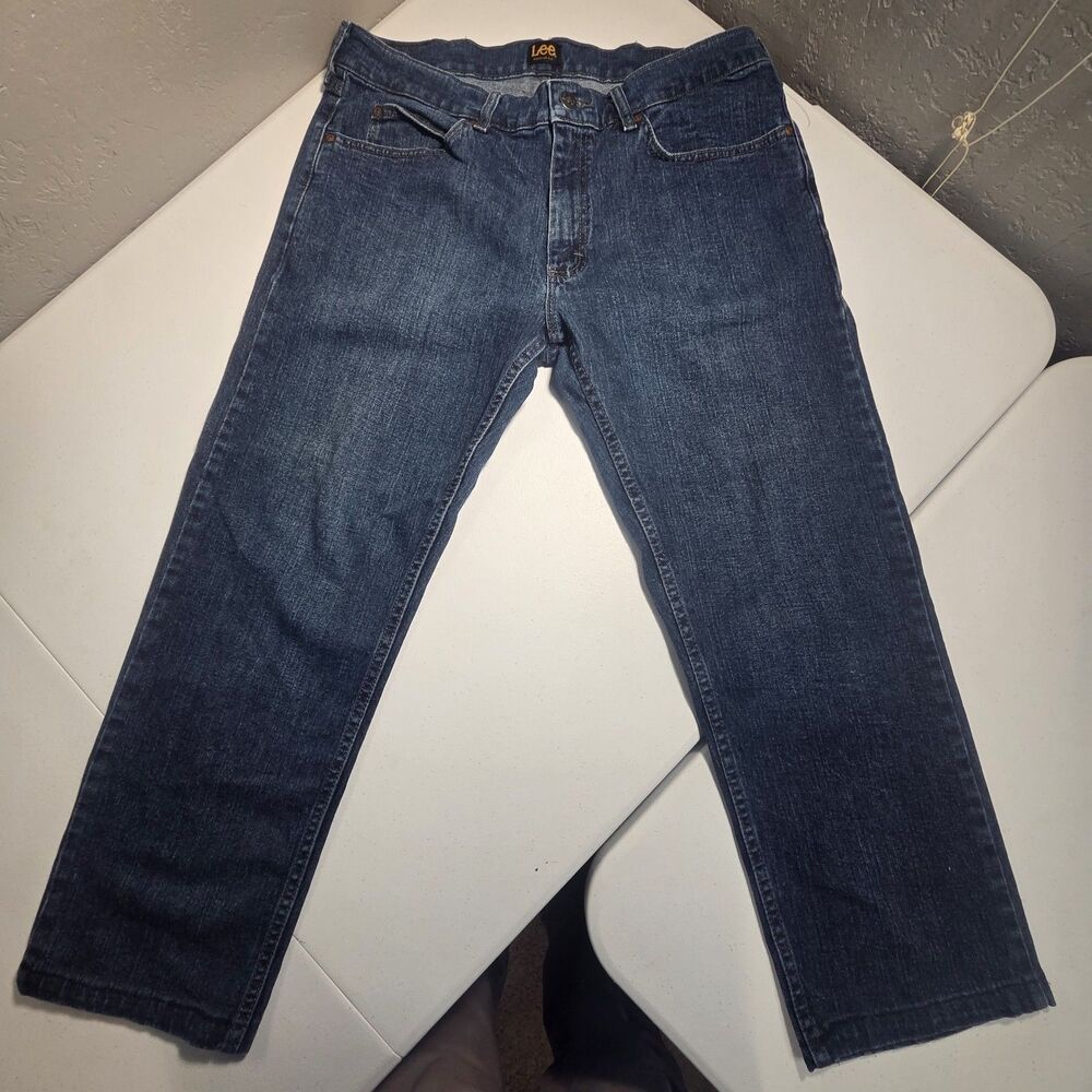 Lee Regular Fit Jeans Mens 36x30 Dark Wash Stretch Straight Leg Denim Pants